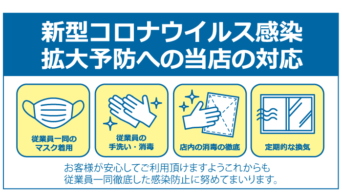 新型コロナウィルス感染拡大防止への当店の対応