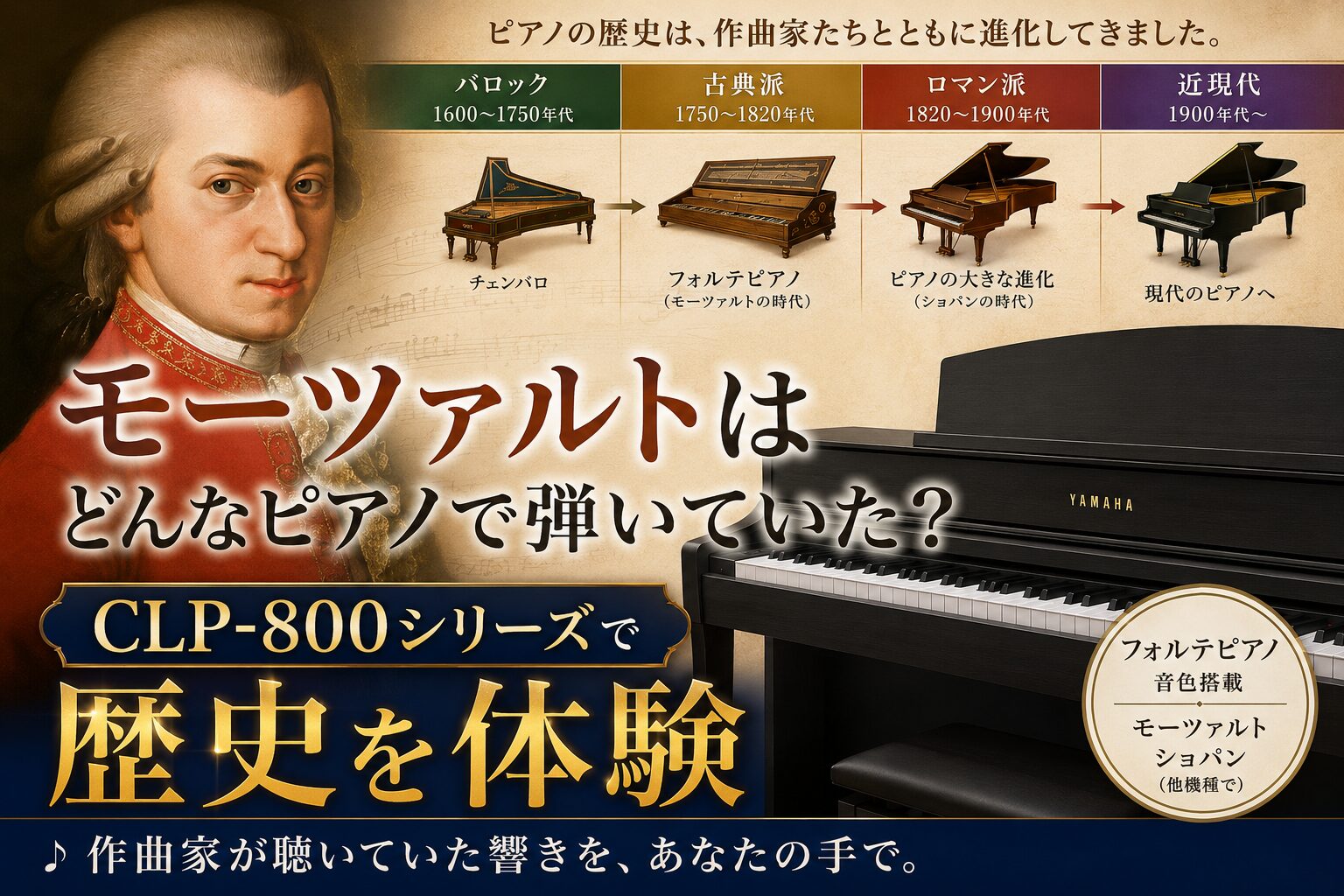 モーツァルトはどんなピアノで弾いていた?CLP-800シリーズで歴史を体験